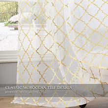 Load image into Gallery viewer, Kotile White and Gold Sheer Curtains for Bedroom - Gold Moroccan Tile Curtain Rod Pocket White Window Curtains 63 Inch Length 2 Panels for Girls Room, W52 x L63 Inches, 1 Pair, Gold White