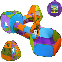 Load image into Gallery viewer, Playz 5-Piece Kids Pop up Play Tent Crawl Tunnel and Ball Pit with Basketball Hoop Playhouse for Boys, Girls, Babies, and Toddlers (Purple, Orange, Yellow, Red, Blue)