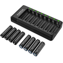 Load image into Gallery viewer, Rechargeable AA Batteries with Charger, POWEROWL 8 Pack of 2800mAh High Capacity Low Self Discharge Ni-MH Double A Batteries with Smart 8 Bay Battery Charger (USB Fast Charging, Independent Slot)
