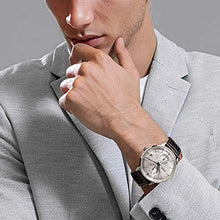 Load image into Gallery viewer, FEICE Men's Automatic Watch Mechanical Watch Stainless Steel Leather Band Watches Analog Curved Mirror Brushed Finish Casual Dress Watches for Men #FM212 (4-Silver+Leather Strap)