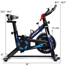 Load image into Gallery viewer, GYMAX Indoor Cycling Bike, Adjustable Exercise Bike with LCD Display, Comfortable Seat Cushion & 5-Position Adjustable Saddle, Professional Exercise Bike for Home Office Gym (Black+Blue)