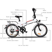Load image into Gallery viewer, Aceshin 20" Folding Electric Bike with 36V 250W Removable Large Capacity Lithium-Ion Battery, 7 Speed Gear and Three Working Modes Electric Bicycle (White)