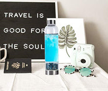 Load image into Gallery viewer, JIC Gem Kyanite Crystal Water Bottle Glass Stainless Steel Gemstone Water Bottles Natural Crystal for Energy and Healing Includes Protective 450ml Travel Elixir Water Bottle