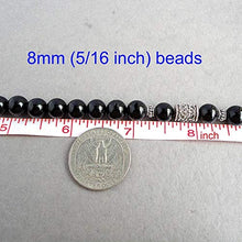 Load image into Gallery viewer, 8mm Black Onyx Mens Necklace, Sterling Silver Accents, 18-24in Custom Length - Handcrafted in USA