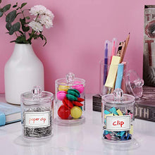 Load image into Gallery viewer, AOZITA 4 Pack Qtip Holder Dispenser for Cotton Ball, Cotton Swab, Cotton Round Pads, Floss - 10 oz Clear Plastic Apothecary Jar Set for Bathroom Canister Storage Organization, Vanity Makeup Organizer