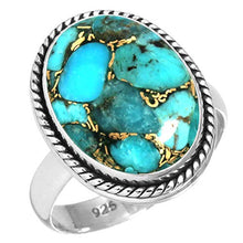 Load image into Gallery viewer, Copper Blue Turquoise Ring 925 Sterling Silver Handmade Jewelry Size 10