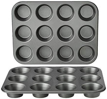 Load image into Gallery viewer, Amazon Basics Nonstick Muffin Baking Pan, 12 Cups - Set of 2