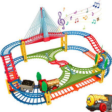 Load image into Gallery viewer, BeebeeRun Kids Car Race Track Set, Flexible Train Tracks for Toddlers with Musical Bridge and LED Electric Train Set, Car Track Toys for Boys and Girls