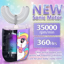 Load image into Gallery viewer, Kids Toothbrush Electric, U Shaped Ultrasonic Automatic Toothbrush with 2 Brush Heads, Six Cleaning Modes, Cartoon Modeling Design for Kids, Special for Birthday Gift (Purple)