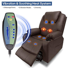 Load image into Gallery viewer, Furgle Power Lift Recliner Chair Faux Leather Electric with Massage Heat and Vibration for Elderly Living Room Lounge Massage Sofa with 2 Remotes Side Pockets and Cup Holders TUV Certified - Brown
