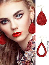 Load image into Gallery viewer, 4 Pieces Women's Glitter Jewelry Set Bridal Wedding Multi-Layer Bracelet Faux Leather Dangle Earrings Necklace (Red)