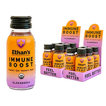 Load image into Gallery viewer, Ethan’s Organic Immune Boost Shots, Elderberry Flavor. Feel Better. Immunity Support, Made with Real Fruit, Vitamin C, Vitamin D, Reishi, Zinc, with No Added Sugar (12 Pack of 2oz Shots)
