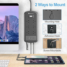 Load image into Gallery viewer, ESHLDTY USB Outdoor Power Strip, 6 FT Waterproof Extension Cord with 6 Outlets and 3 USB Ports, Wall Mountable for Outdoor and Indoor