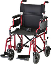Load image into Gallery viewer, NOVA Medical Products Lightweight Transport Chair with Removable & Flip Up Arms for Easy Transfer, Anti-Tippers Included, Red, 19"
