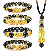 Load image into Gallery viewer, YADOCA 4 Pcs Feng Shui Bracelets Necklace Set for Men Women Black Obsidian Wealth Bracelets Good Lucky Pi Xiu Bracelets 10mm Bead Adjustable Elastic