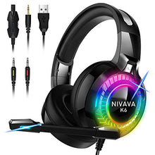 Load image into Gallery viewer, Nivava Gaming Headset for PS4, Xbox One, PC Headphones with Microphone LED Light Mic for Nintendo Switch Playstation Computer, K6(Black)