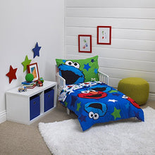 Load image into Gallery viewer, Sesame Street Awesome Buds Elmo/Cookie Monster 4 Piece Toddler Bed Set, Blue/Red/Green