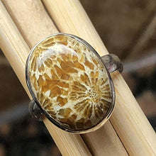 Load image into Gallery viewer, Natural Indonesian Fossil Coral 925 Solid Sterling Silver Ring Size 7.75