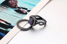 Load image into Gallery viewer, Double Fair Black Gold Plated Amethyst Crystal Ring Set Paved with Cubic Zircon (DWR480) (9)