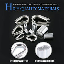 Load image into Gallery viewer, Glarks 250Pcs 304 Stainless Steel Wire Rope Cable Thimbles Combo and Aluminum Crimping Loop Sleeve Assortment Kit for Wire Rope Cable Thimbles Rigging