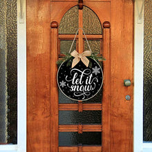 Load image into Gallery viewer, Christmas Wreath Hanging Sign Buffalo Plaid Wooden Door Hanger for Front Door Rustic Burlap Wooden Holiday Decor for Christmas Home Window Wall Farmhouse Decoration (Black Base with Let it Snow)