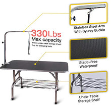 Load image into Gallery viewer, Polar Aurora Pingkay 48'' Black Heavy Duty Pet Professional Dog Show Stainless Steel Foldable Grooming Table w/Adjustable Arm & Noose & Mesh Tray