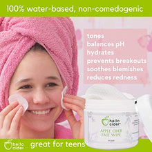 Load image into Gallery viewer, Apple Cider Vinegar Acne Face Toner Pads - Organic Tea Tree, Witch Hazel, Rose, Lavender. Cleanse, Tone, Hydrate, Calm & Sooth. 60 Pads. USA by Hello Cider