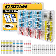 Load image into Gallery viewer, 500PCS Solder Seal Wire Connectors, Waterproof and Insulated Heat Shrink Solder Connectors, Electrical Wire Butt Connectors Kit, Butt Splice(40Yellow 80White 180Red 200Blue)