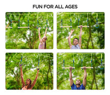 Load image into Gallery viewer, Ninja Warrior Obstacle Course for Kids Slackline kit with 8 Adjustable Obstacles Twin Gear Ratchet for Extra Safety Great Slack line Training Equipment of Length 40