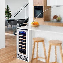 Load image into Gallery viewer, Kalamera Mini Fridge 18 Bottle - 12 inch Wine Cooler Refrigerator, Built-in or Freestanding, with Stainless Steel & Double-Layer Tempered Glass Door, and Temperature Memory Function Wine Fridge