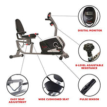 Load image into Gallery viewer, Sunny Health & Fitness Magnetic Recumbent Bike Exercise Bike with Digital Monitor, 300 lb Capacity, Easy Adjustable Seat, Pulse Rate Monitor