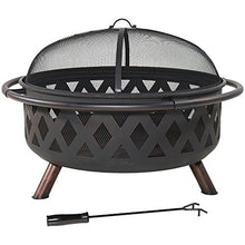 Load image into Gallery viewer, Sunnydaze Crossweave Outdoor Fire Pit - 36 Inch Large Bonfire Wood Burning Patio & Backyard Firepit for Outside with Spark Screen, Poker, and Round Fireplace Cover, Black