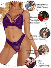 Load image into Gallery viewer, Kaei&Shi Sexy Lingerie for Women,Floral Lace Lingerie Set,Two Piece Sheer Matching Bra and Panty Set Boudoir Purple Medium