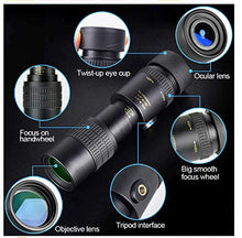 Load image into Gallery viewer, 4K 10-300X40mm Super Telephoto Zoom Monocular Telescope, Waterproof Fogproof Monocular with Smartphone Holder & Tripod -for Bird Watching/Hunting/Camping/Travelling/Hiking (with Tripod and Clip)