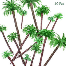Load image into Gallery viewer, Hatisan 20Pcs Coconut Palm Model Trees/Scenery Model Plastic Artificial Layout Rainforest Diorama, Building Model Trees Cake Topper, Model Train Railways Architecture Landscape (Dark trunk)