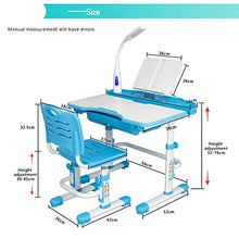 Load image into Gallery viewer, FTF Kids Desk and Chair Set Height Adjustable Children Table and Chair Set, Home School Use Anti-Reflective Children Study Table with LED Light/Reading Board/Pull-Out Drawer (Blue)