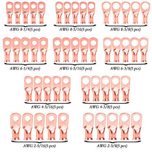 Load image into Gallery viewer, RockDIG 50 PCS AWG 8/6/4/2 Heavy Duty Bare Copper Wire Lugs, Closed-End Tubular Ring Terminals, Battery Electrical Cable Wire Connectors Assortment Kit(with 50 PCS Heat Shrink Tubings Set)