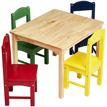 Load image into Gallery viewer, AmazonBasics Kids Wood Table and 4 Chair Set, Natural Table, Assorted Color Chairs