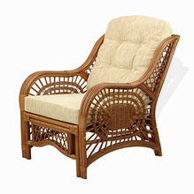 Load image into Gallery viewer, Malibu Lounge Armchair ECO Natural Rattan Wicker Handmade Design with Cream Cushion, Colonial (Light Brown)