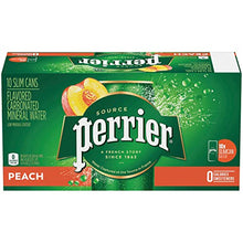 Load image into Gallery viewer, Perrier Peach Flavored Carbonated Mineral Water, 8.45 fl oz. Slim Cans (10 Pack)