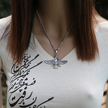 Load image into Gallery viewer, Asoodehdelan Large Silver Pt Stainless Steel Farvahar Necklace Iranian Faravahar Persian Farohar Chain Iran Pahlavi Gift (24" Chain)
