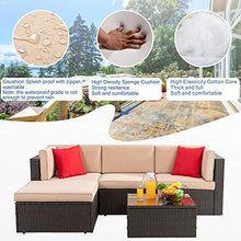 Load image into Gallery viewer, Shintenchi 5 Pieces Patio Furniture Sets Outdoor All-Weather Sectional Patio Sofa Set PE Rattan Manual Weaving Wicker Patio Conversation Set with Glass Table&Ottoman Cushion and Red Pillows (Brown)