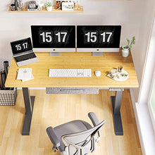 Load image into Gallery viewer, FEZIBO Electric Height Adjustable Standing Desk, 55 x 24 Inches Splice Board, Black Frame/Bamboo Top