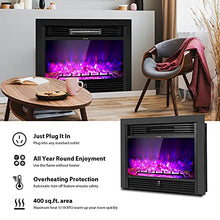 Load image into Gallery viewer, COSTWAY Electric Fireplace 28.5-Inch Wide, 750W/1500W Wall Recessed and Freestanding Fireplace with 3 Flame Colors, 5 Brightness Settings, 8 H Timer, Remote Control, Fireplace Heater for Indoor Use