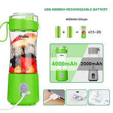 Load image into Gallery viewer, Aitsite Portable Blender, Personal Mixer Fruit Rechargeable USB with 2 Straws, Mini Blender for Smoothie, Fruit Juice, Milk Shakes 380ml, Six 3D Blades for Great Mixing (Green)