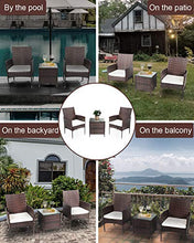Load image into Gallery viewer, MOOSENG Outdoor Patio Furniture Sets, 3 Pieces Rattan Wicker Chairs, Garden Lawn Conversation with Cushioned and Glass Coffee Table for Lounge, Backyard Pool, Brown
