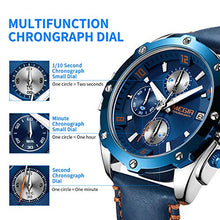 Load image into Gallery viewer, MEGIR Men Business Analogue Quartz Watch with Fashion Blue Leather Strap Chronograph Luminous Auto Calendar for Sport & Work 2074 Blue