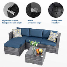 Load image into Gallery viewer, Walsunny Outdoor Furniture Patio Sets,Low Back All-Weather Small Rattan Sectional Sofa with Tea Table&Washable Couch Cushions&Upgrade Wicker (Aegean Blue)
