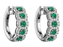 Load image into Gallery viewer, 14K White Gold 0.37 Carat Natural Diamond (H-I Color, SI2-I1 Clarity) & Natural Emerald Hoop Earrings for Women