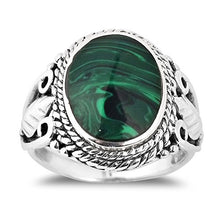 Load image into Gallery viewer, AeraVida Vintage Inspired Round Green Malachite Nature .925 Sterling Silver Ring (9)